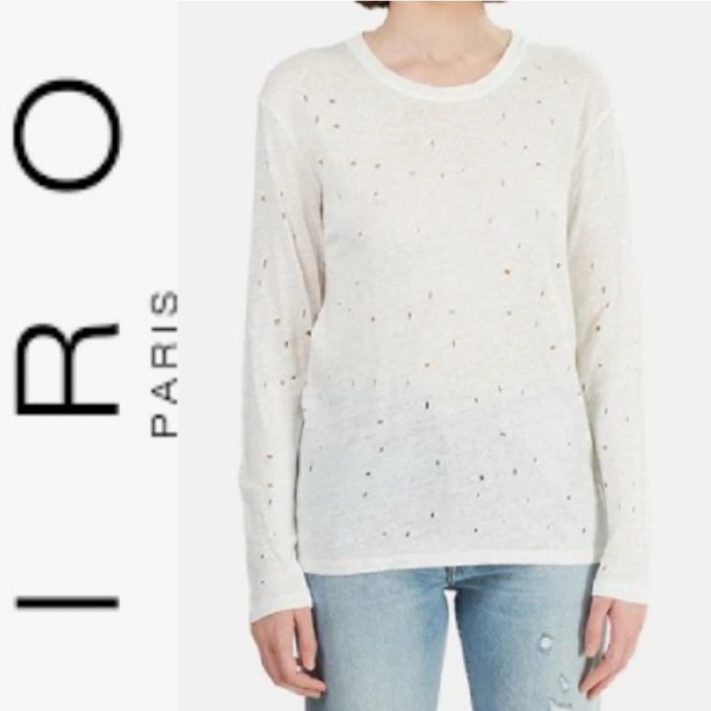 NEW IRO - Long Sleeve T-Shirt Model Marvina White Linen & Holes Size XS